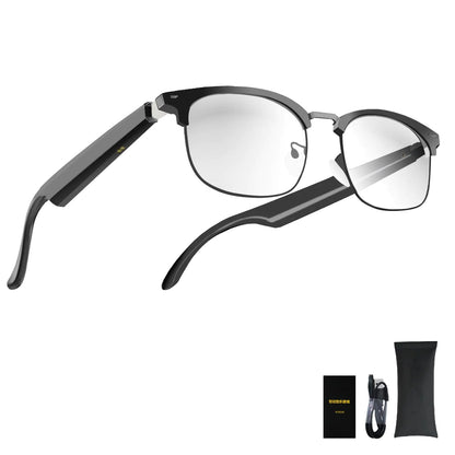 AI Translation Glasses with Over 144 Languages Real-Time Translation Touch Control Voice Assistant Anti-Blue Light Smart Music Glasses Great for Business Travel or Overseas Students(Black)